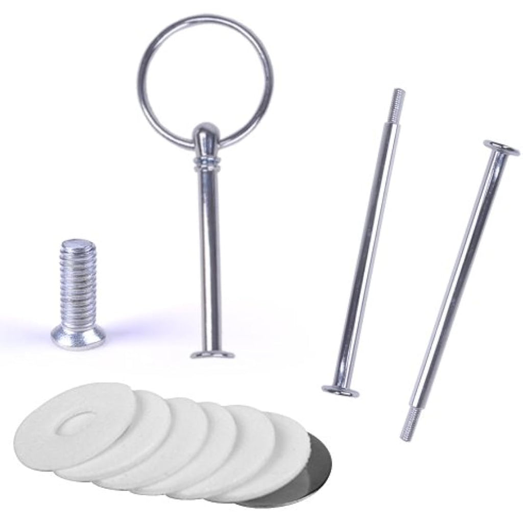 Rayinblue 16 Sets 3 Tier Cake Plate Stand Handle Fittings - Silver Metal