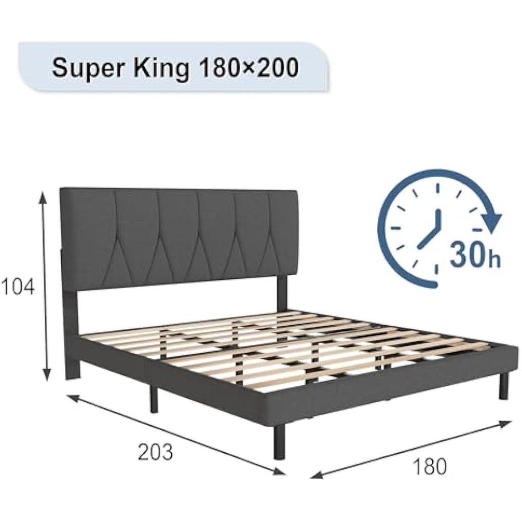 Super King Bed Frame | Upholstered Linen with Storage