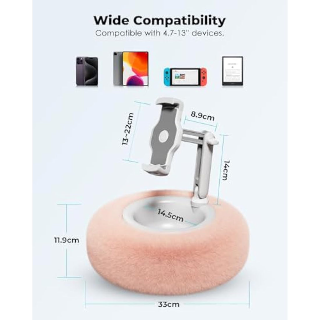 Viozon Tablet Pillow Stand – 360° Adjustable Kindle Holder with Snack Bowl
