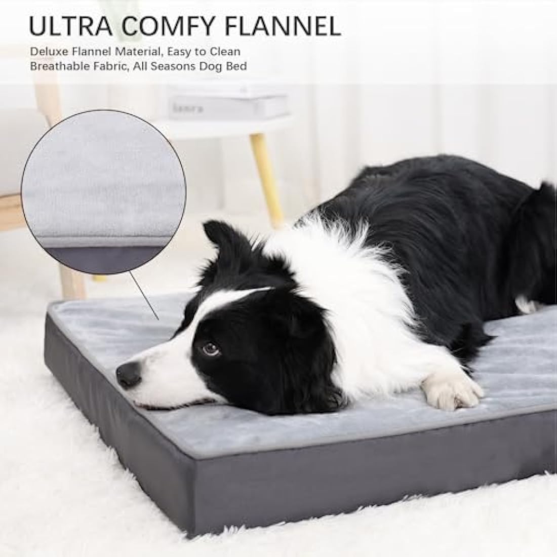 Jaspuriea Orthopedic Dog Bed – Waterproof Washable Crate Mattress, Grey
