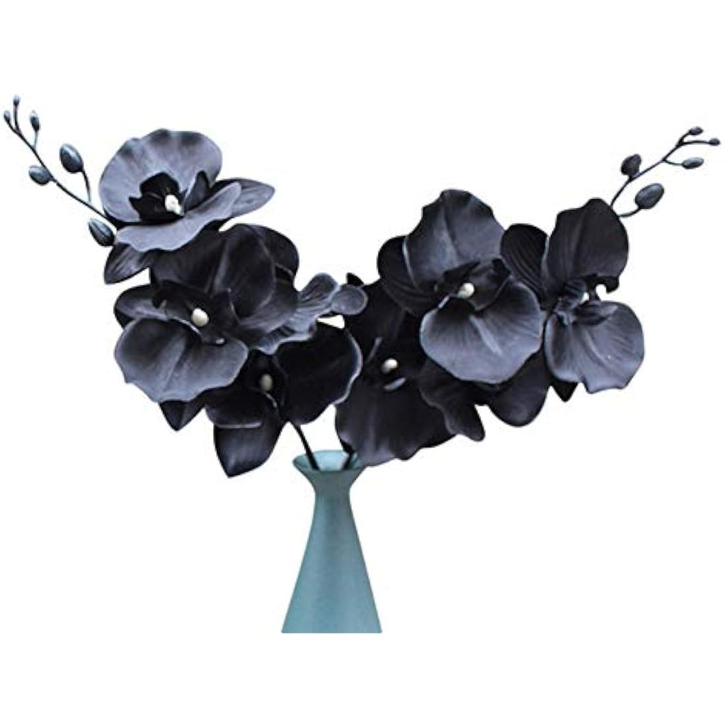 Artificial Black Orchid Stems - 18" Silk Faux Flowers, 3 Pack