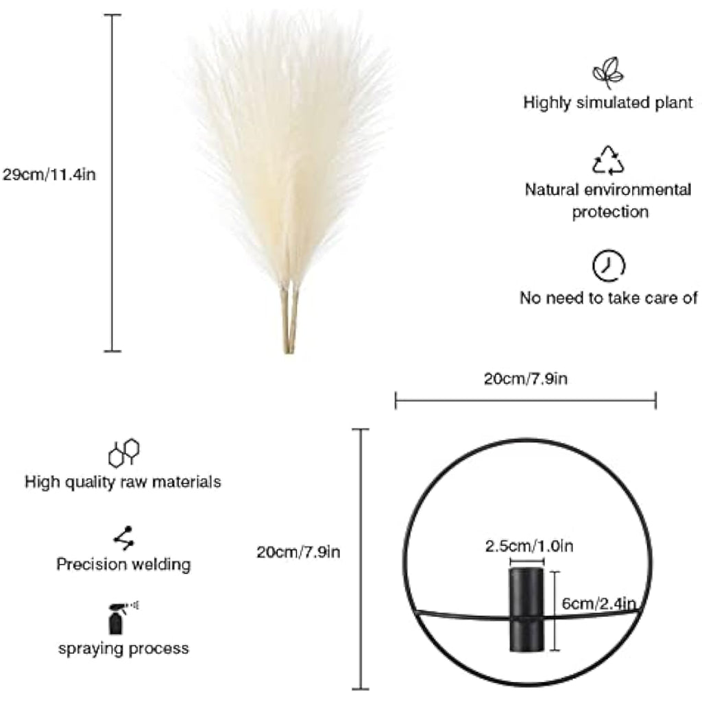 Pretty Jolly Metal Ring Wall Vase with Artificial Pampas Grass - 2 Pack