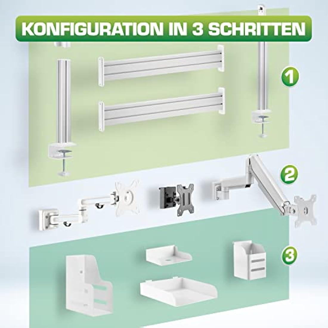 InLine Slatwall Monitor Bracket Long – Ergonomic Mount in White