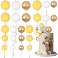 Gyufise 30Pcs Foam Ball Cake Toppers – Yellow Gold White Cupcake Decor