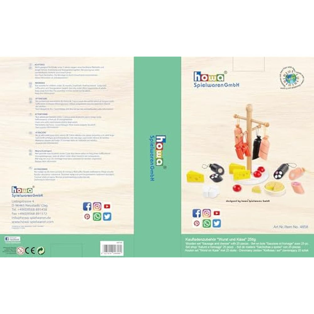 Howa Wooden Sausage and Cheese Toy Food Set - 25 Piece Play Kitchen