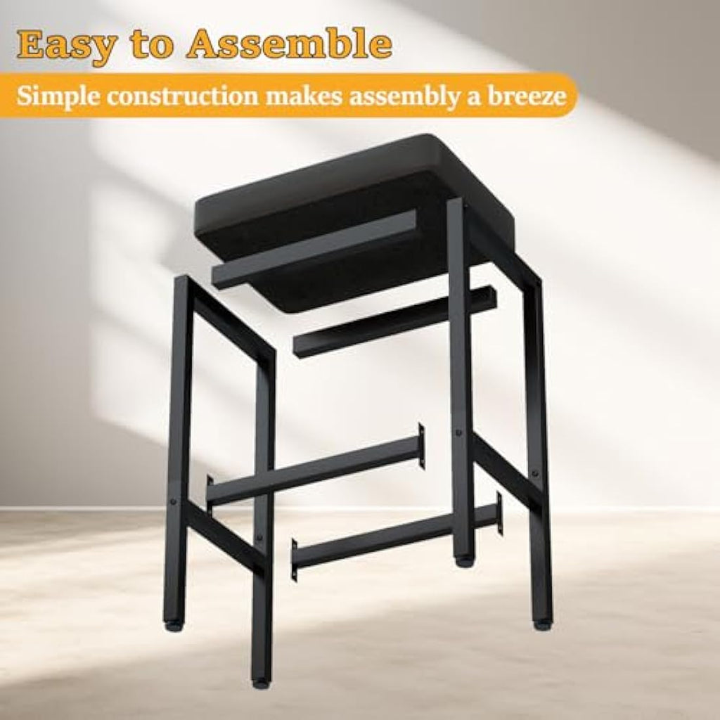 YMYNY Bar Stools Set of 2 – 66cm PU Leather Counter Chairs with Metal Base