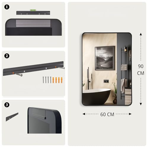 LunaMirror Black Rectangular Bathroom Vanity Mirror – 60x90 CM