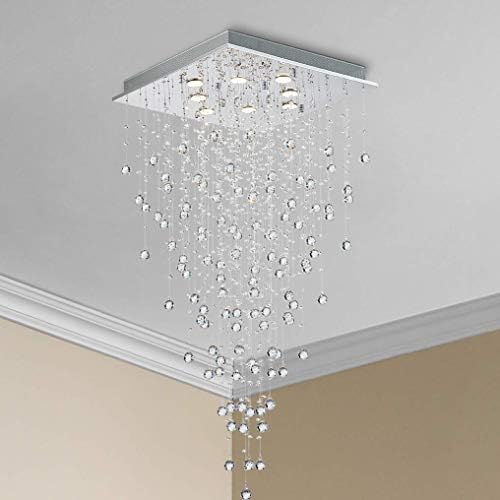 Bestier Modern Crystal Raindrop Chandelier – 8-Light Flush Mount Pendant