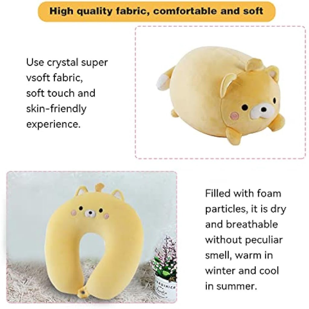 JOYRAVO Kids 2-in-1 Travel Pillow | Soft Plush Yellow Bear Neck Support