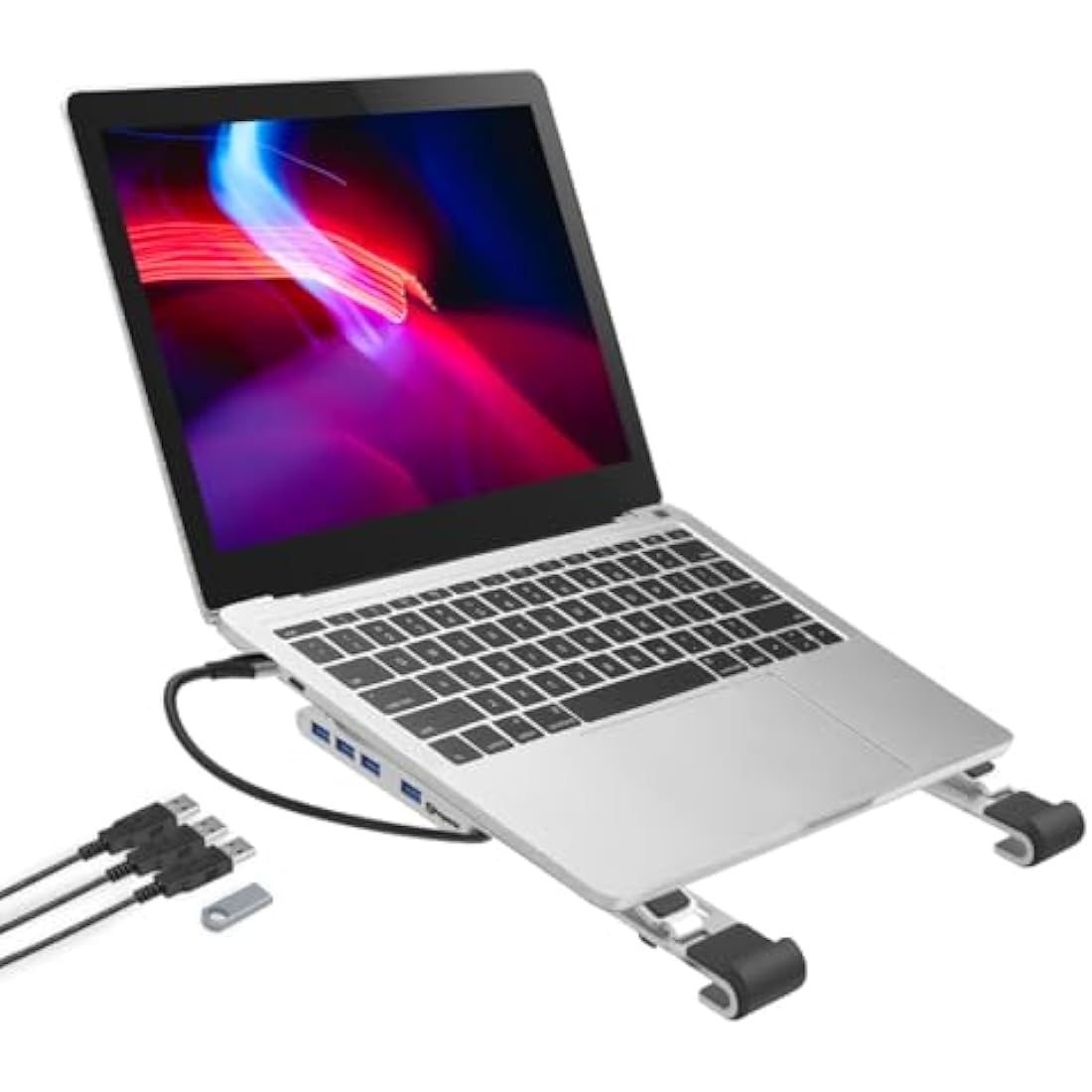 Properav Aluminum Laptop Stand with 100W USB-C Hub & 4 USB-A Ports