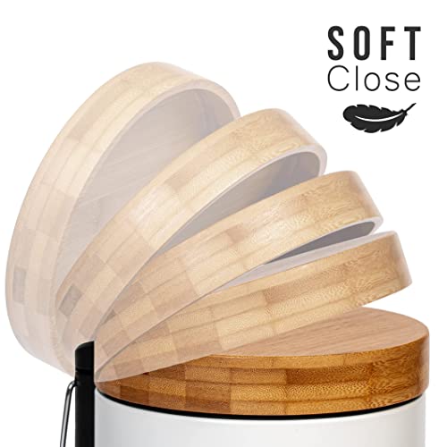 Kazai Bathroom Bin | 3L Soft Close Pedal Bin with Bamboo Lid - White