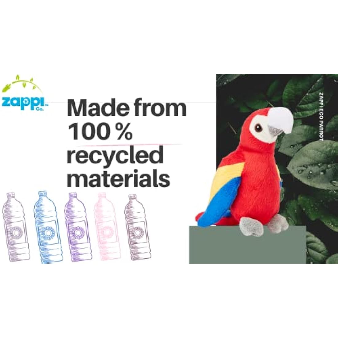Zappi Co Recycled Parrot Plush Toy – 15cm Eco-Friendly Stuffed Animal