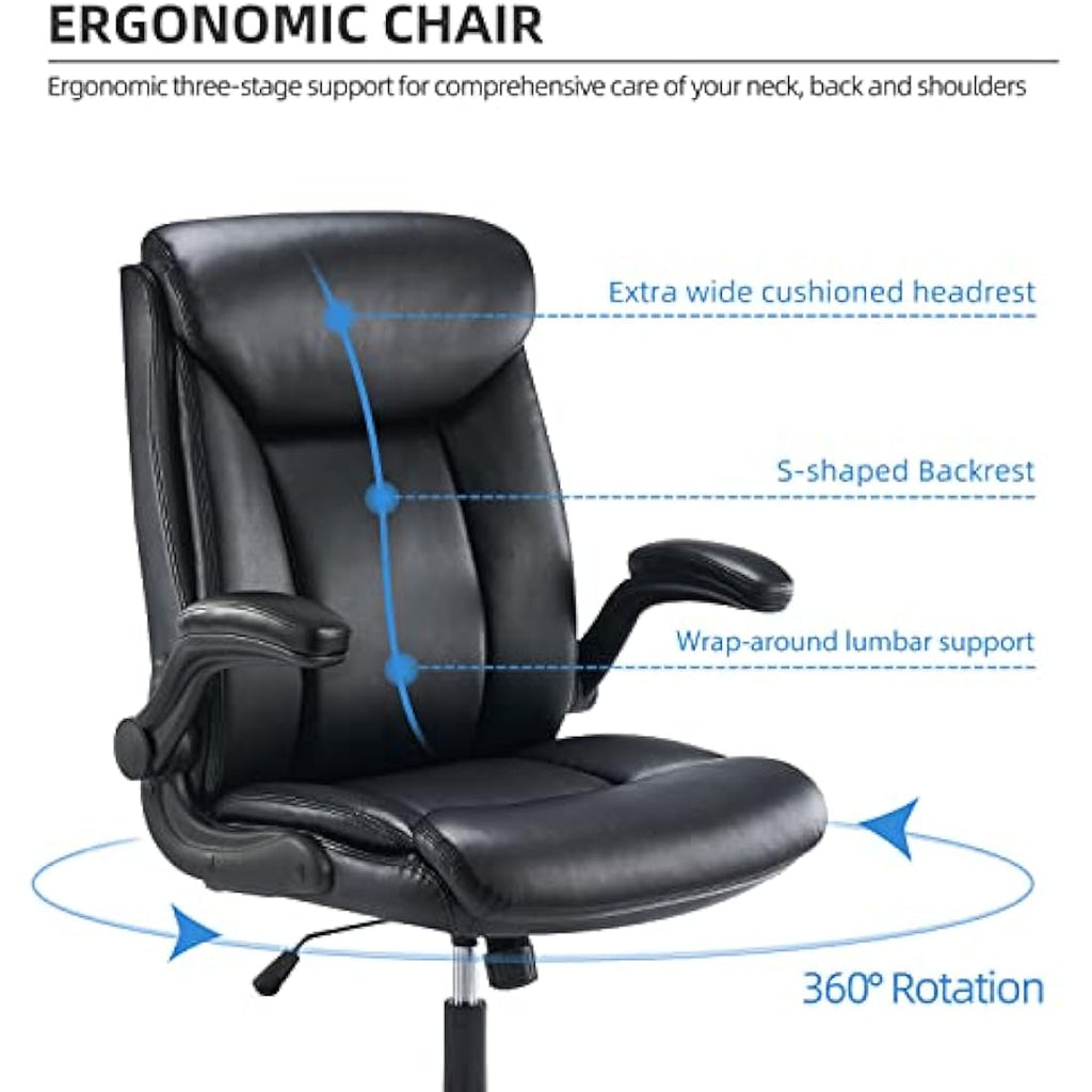 MZLEE Ergonomic Executive Office Chair | Flip-up Arms & Lumbar Support