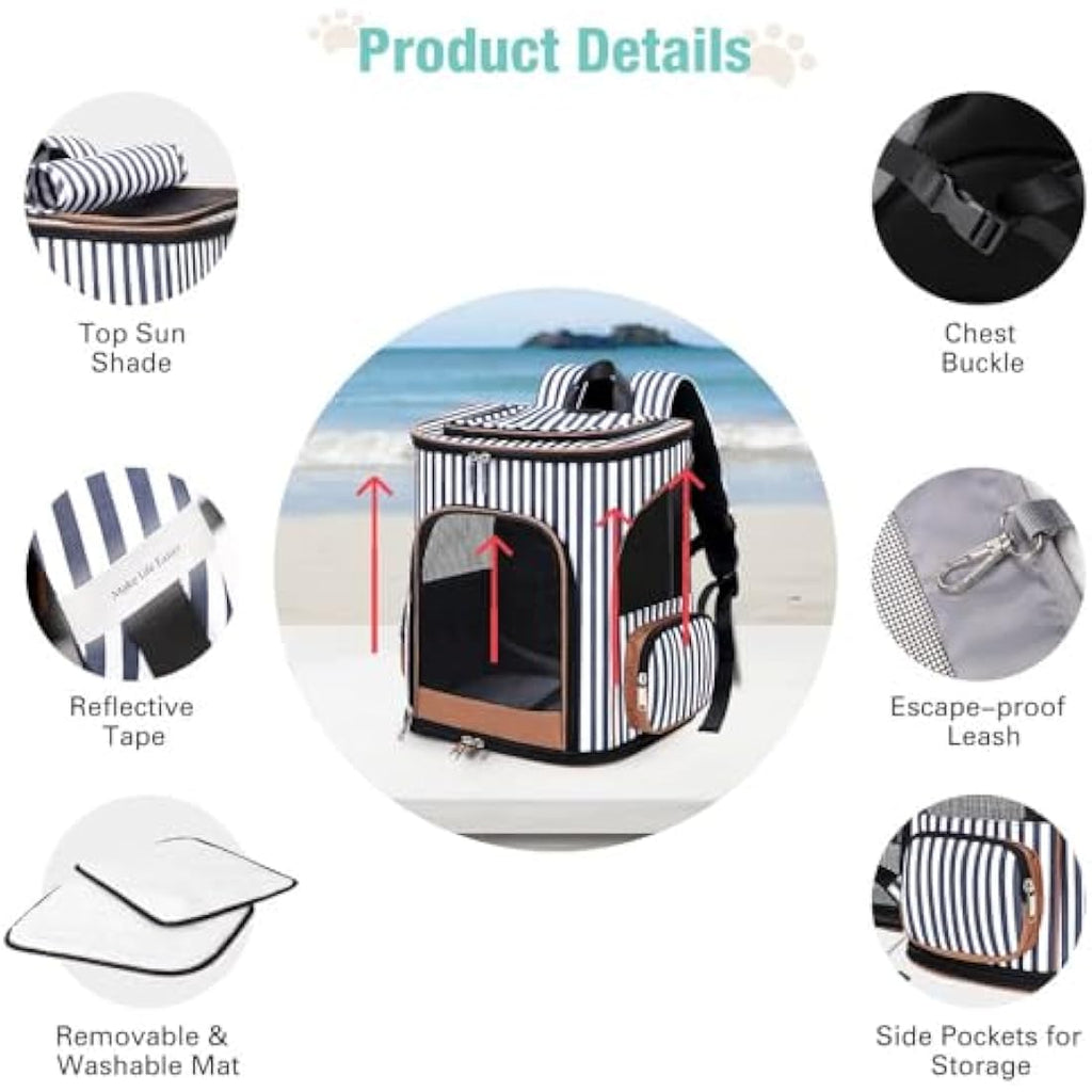 Lekesky Expandable Cat Carrier Backpack – Foldable Pet Rucksack, Striped