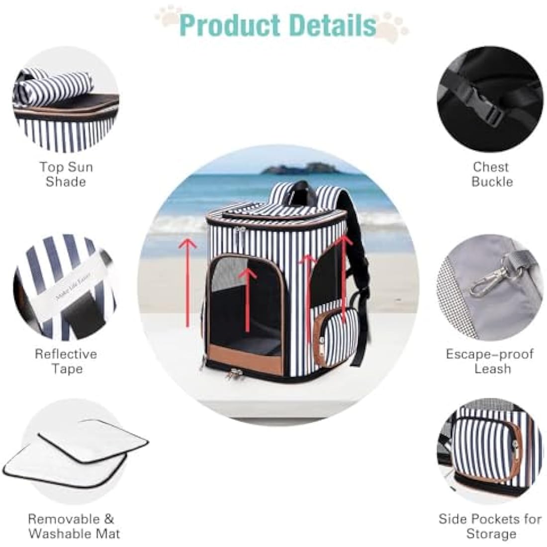 Lekesky Expandable Cat Carrier Backpack – Foldable Pet Rucksack, Striped