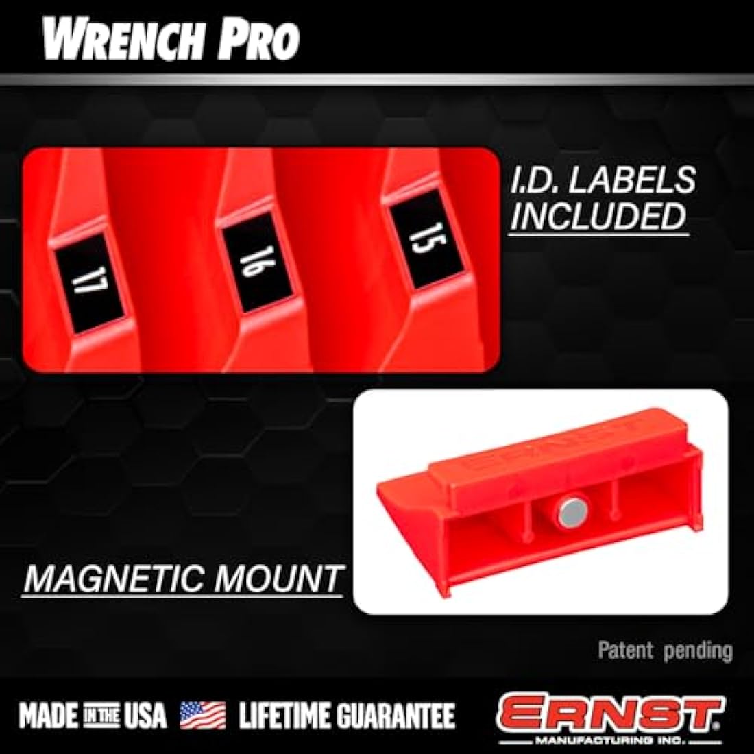 Ernst Magnetic Wrench Pro Organizer - 40 Tool Modular Rack, Red