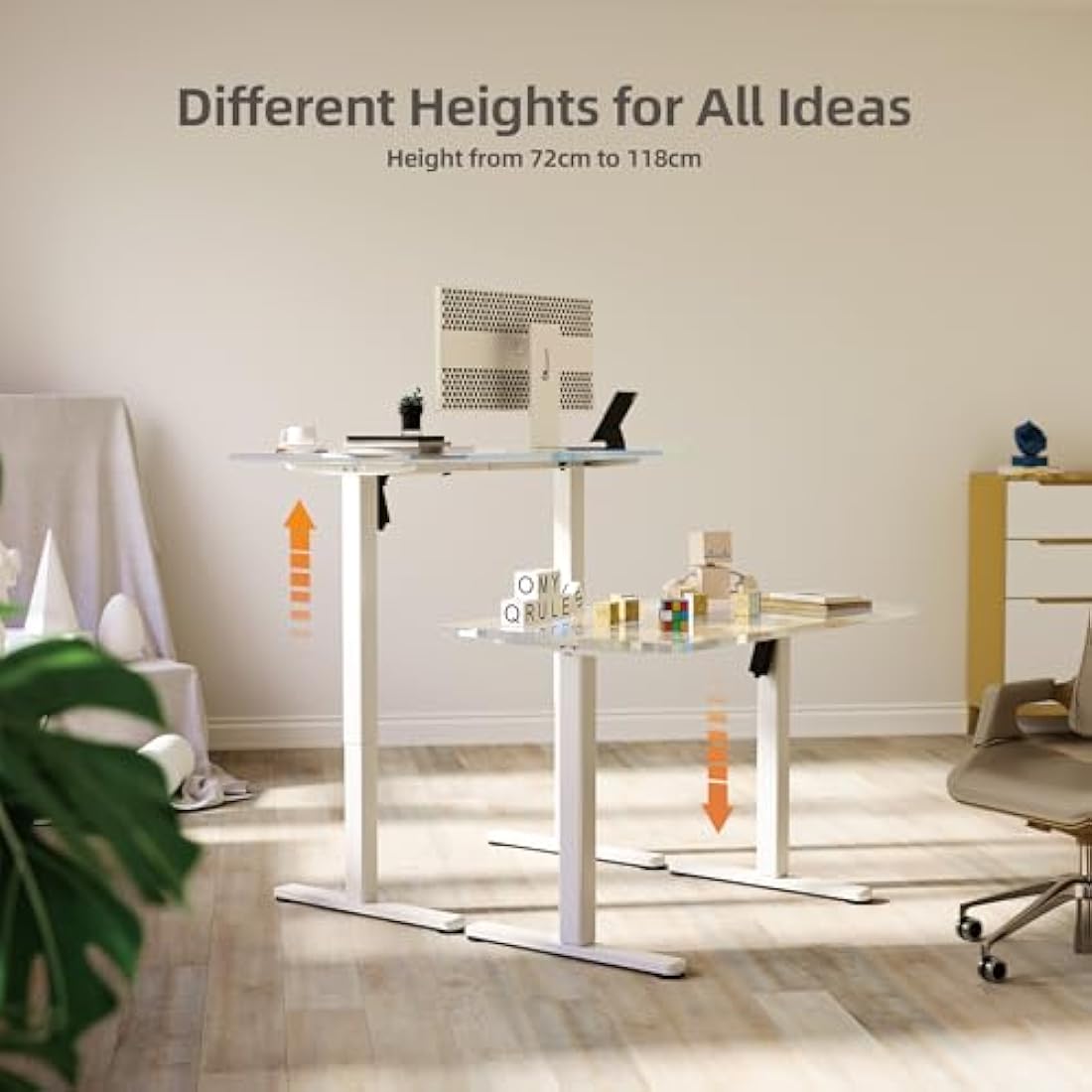 Claiks Electric Standing Desk Frame | Height Adjustable Steel Legs, White