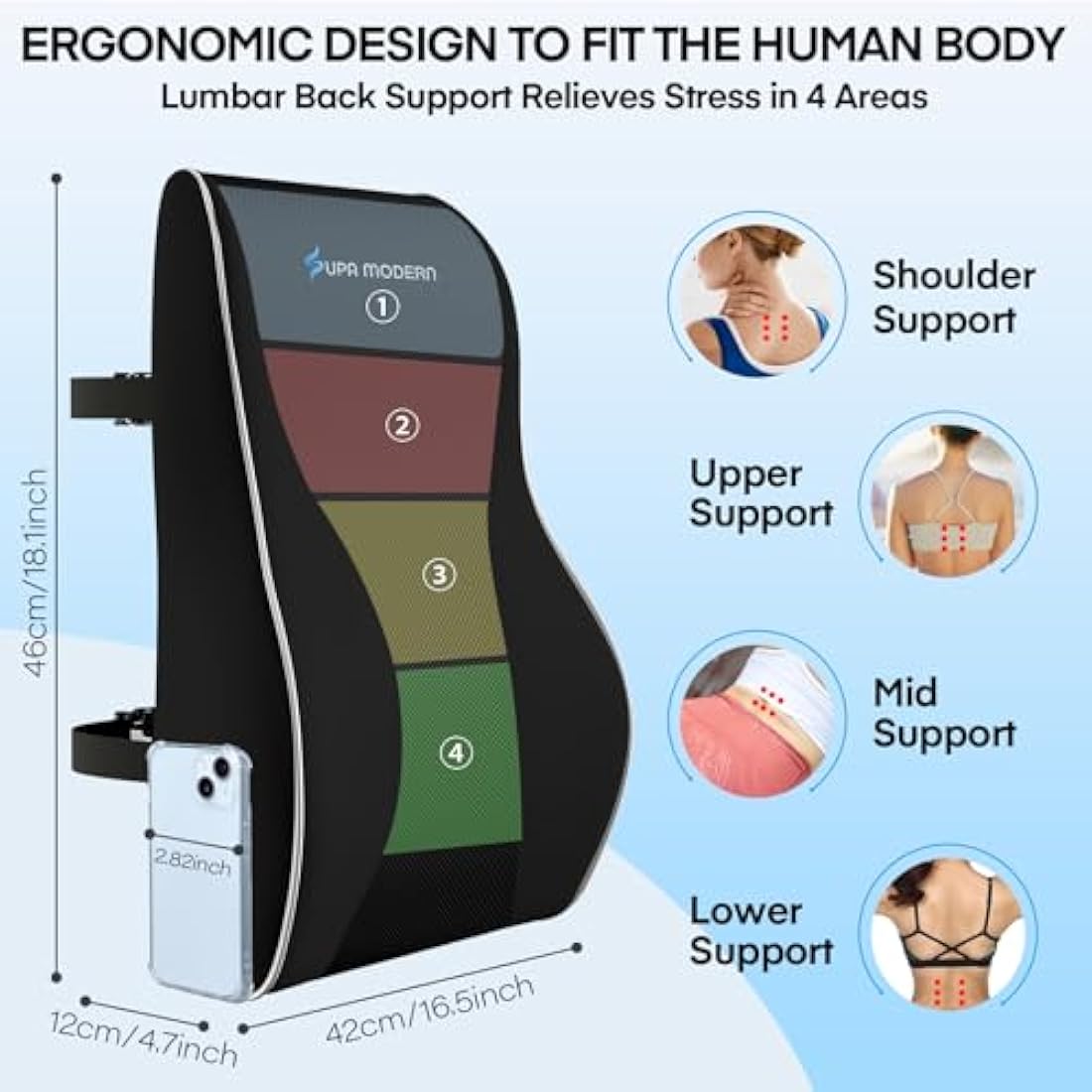 Supa Modern Lumbar Support Pillow | Memory Foam Back Cushion for Office Chair
