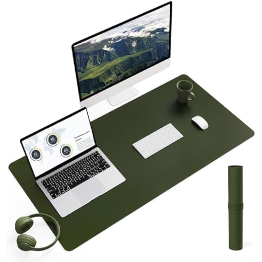 YSAGi Leather Desk Pad – Large Waterproof Mouse Mat, Pine Green (90x43cm)