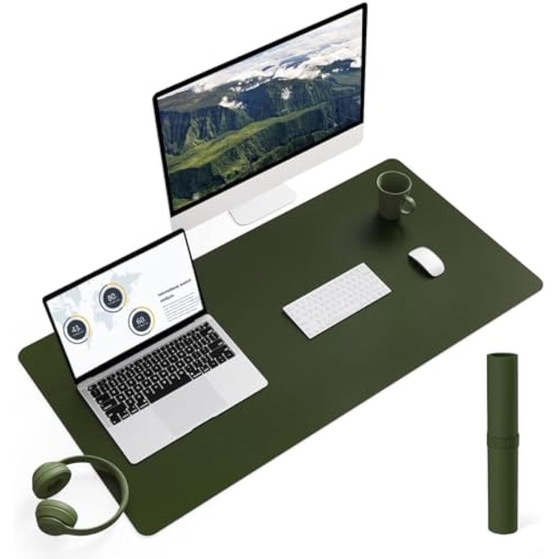 YSAGi Leather Desk Pad – Large Waterproof Mouse Mat, Pine Green (90x43cm)