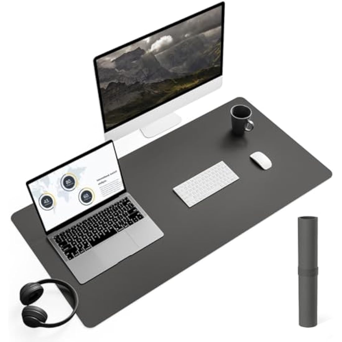 YSAGi Non-Slip PVC Leather Desk Pad – Large Waterproof Writing Mat, Dark Gray