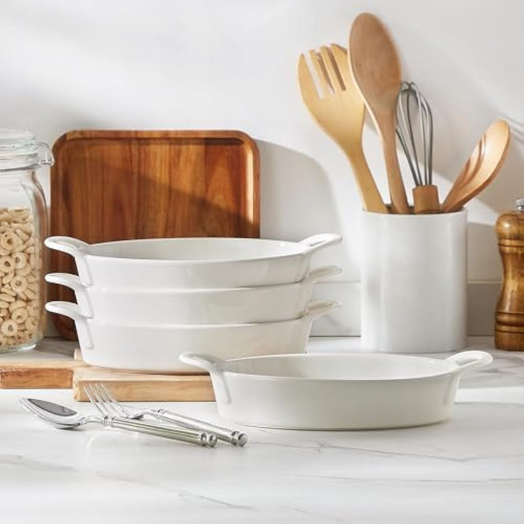 MALACASA Oval Ceramic Baking Dishes - 22oz White Casserole Dish, Set of 4