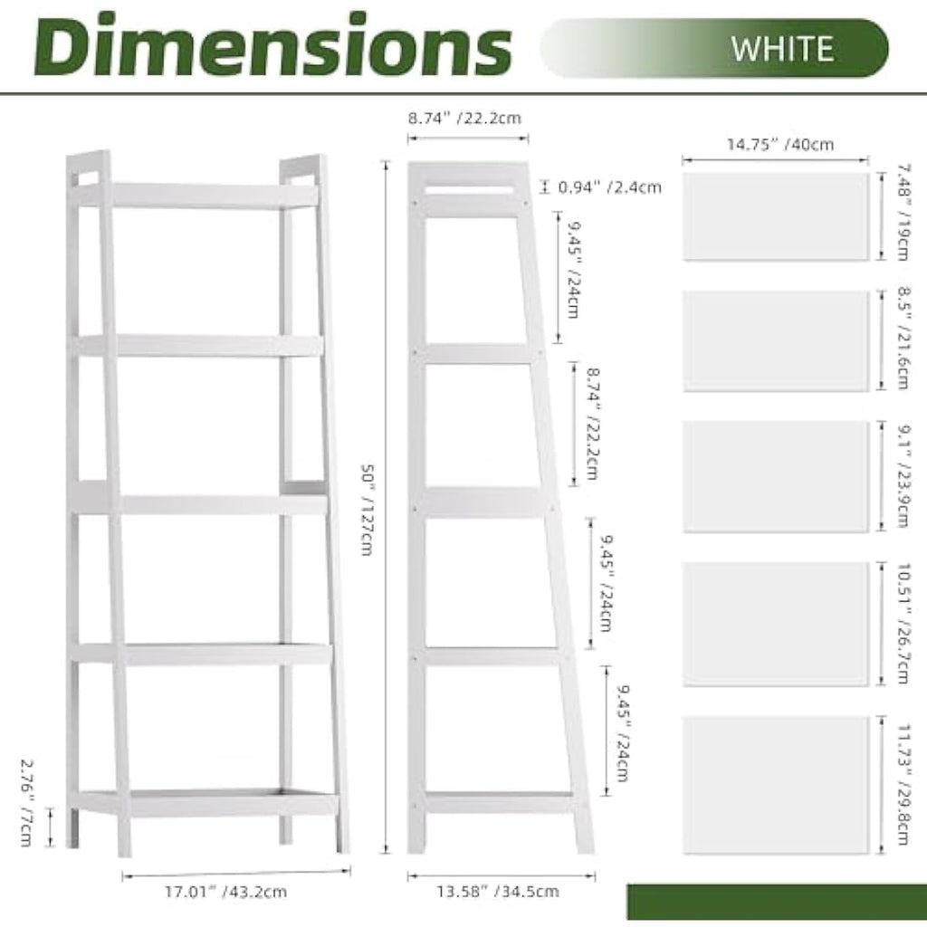 5-Tier Bamboo Ladder Bookshelf | Tall Narrow Display Shelf