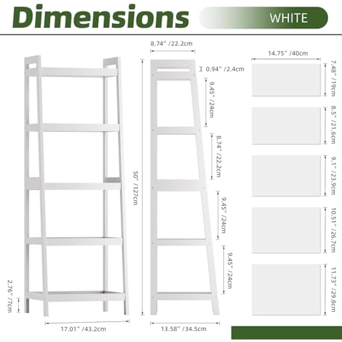 5-Tier Bamboo Ladder Bookshelf | Tall Narrow Display Shelf