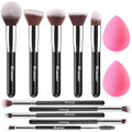 BEAKEY 12Pcs Makeup Brush Set with 2 Sponges | Synthetic Kabuki Kit