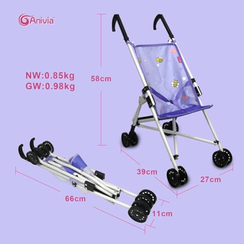 Anivia Foldable Doll Stroller – Pink Heart Design Toy for Toddlers
