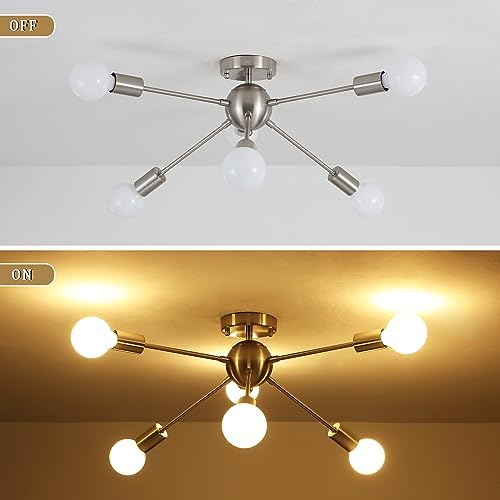 ASHUAQI Sputnik Ceiling Light – 6-Light Mid-Century Modern Chrome Chandelier