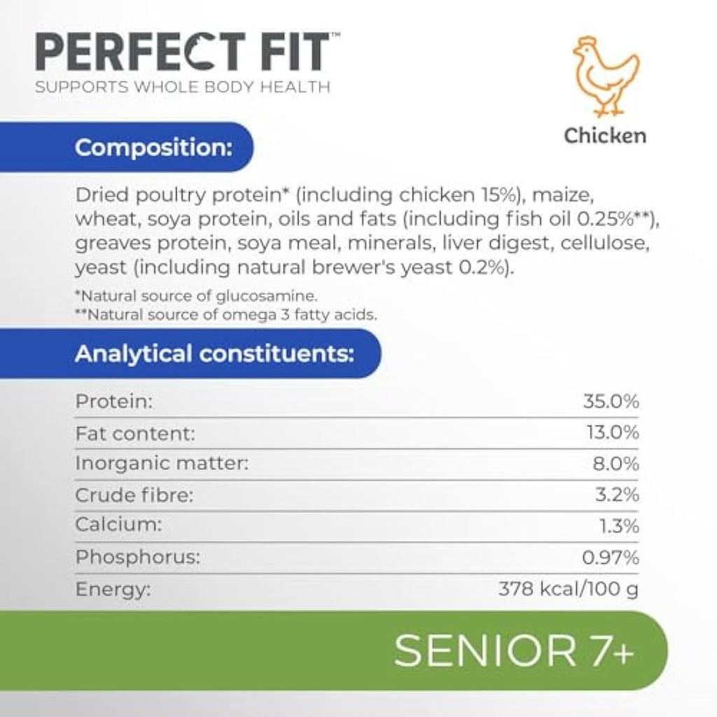 Perfect Fit Senior 7+ Dry Cat Food - Rich in Chicken - 7kg Bag