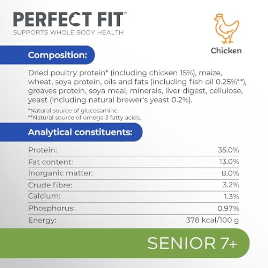 Perfect Fit Senior 7+ Dry Cat Food - Rich in Chicken - 7kg Bag