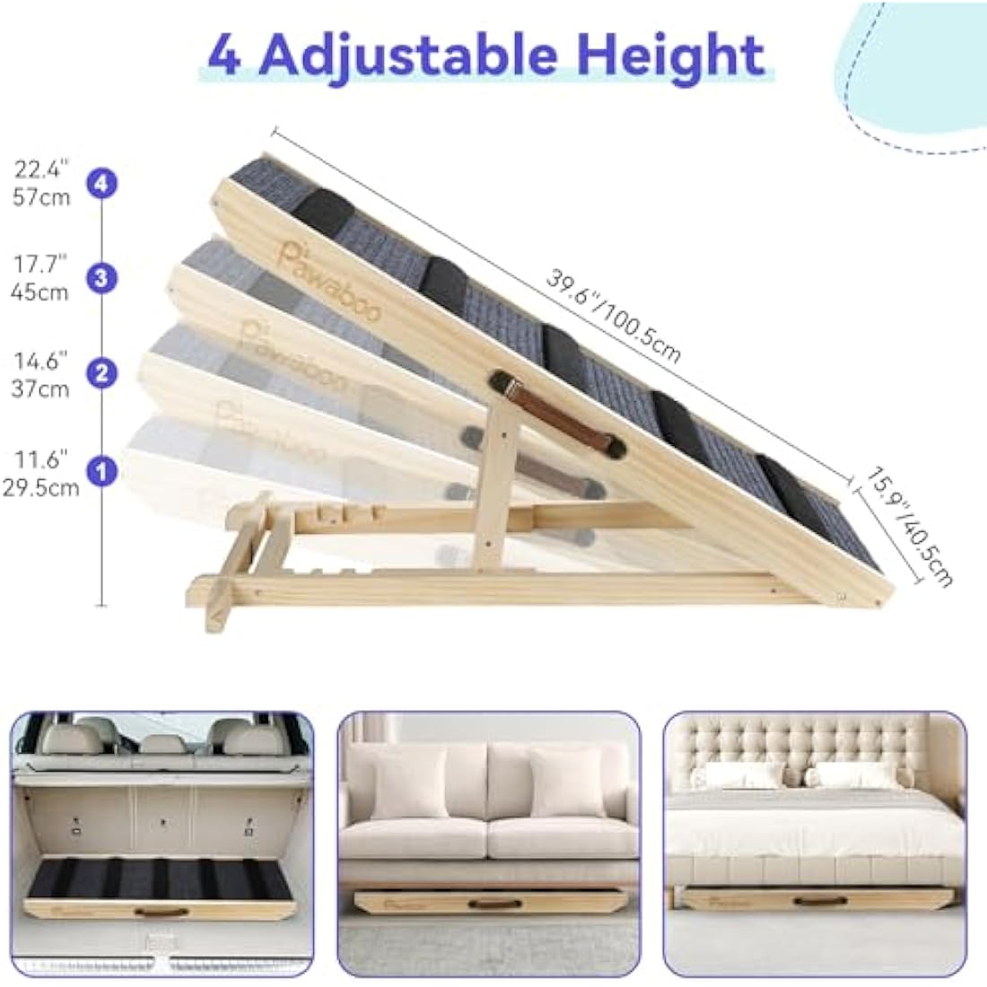 Wooden Dog Ramp | Adjustable Height Portable Pet Step
