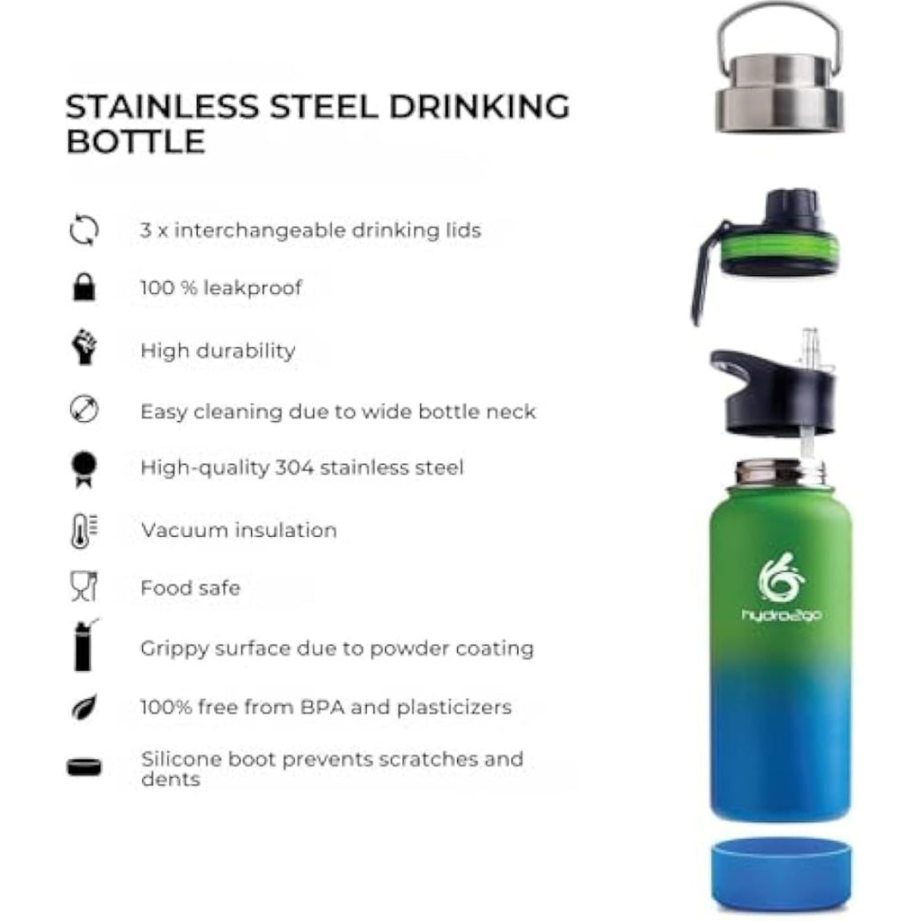 hydro2go Insulated Stainless Steel Water Bottle - 950ml Leak-Proof Earth