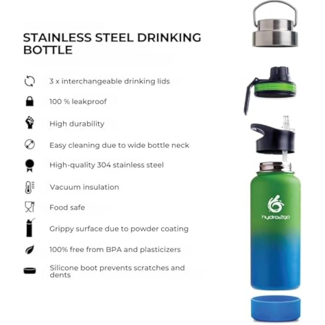 hydro2go Insulated Stainless Steel Water Bottle - 950ml Leak-Proof Earth