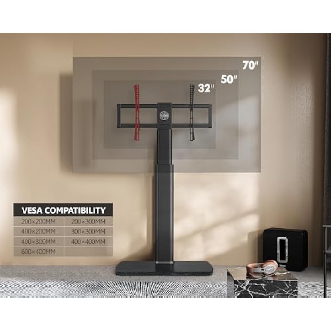 FITUEYES Swivel Floor TV Stand with Wood Base for 32-70 Inch TVs