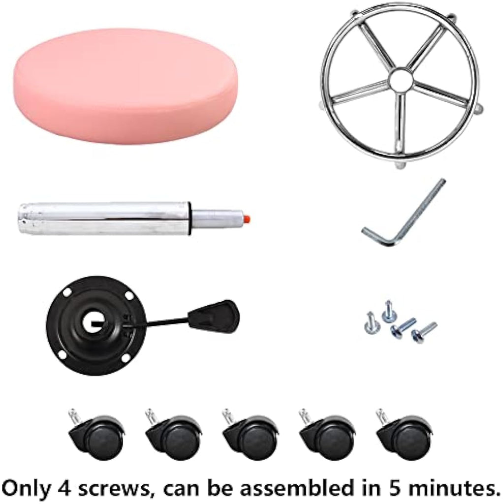 KKTONER Pink PU Leather Rolling Stool – Adjustable Swivel Salon Chair