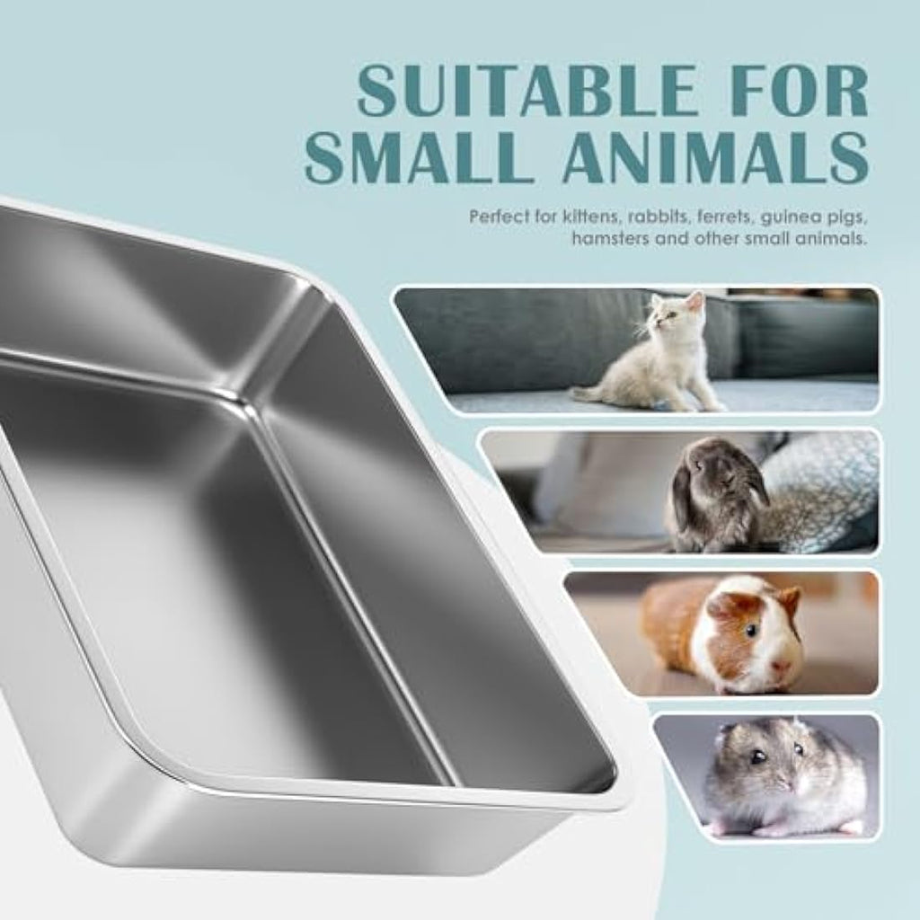 IKITCHEN Stainless Steel Cat Litter Box – Low Entry Metal Pan for Kittens