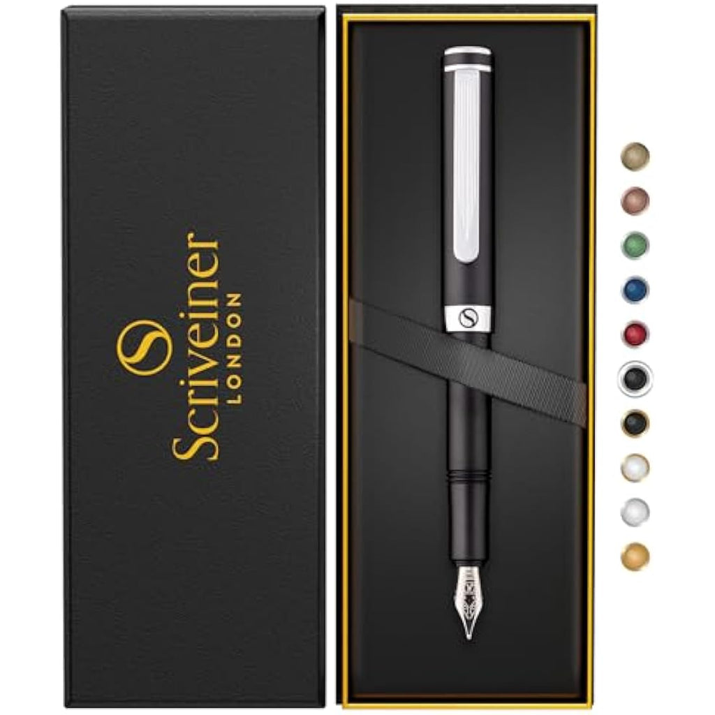 Scriveiner Luxury EDC Fountain Pen | Matt Black & Chrome Pocket Pen