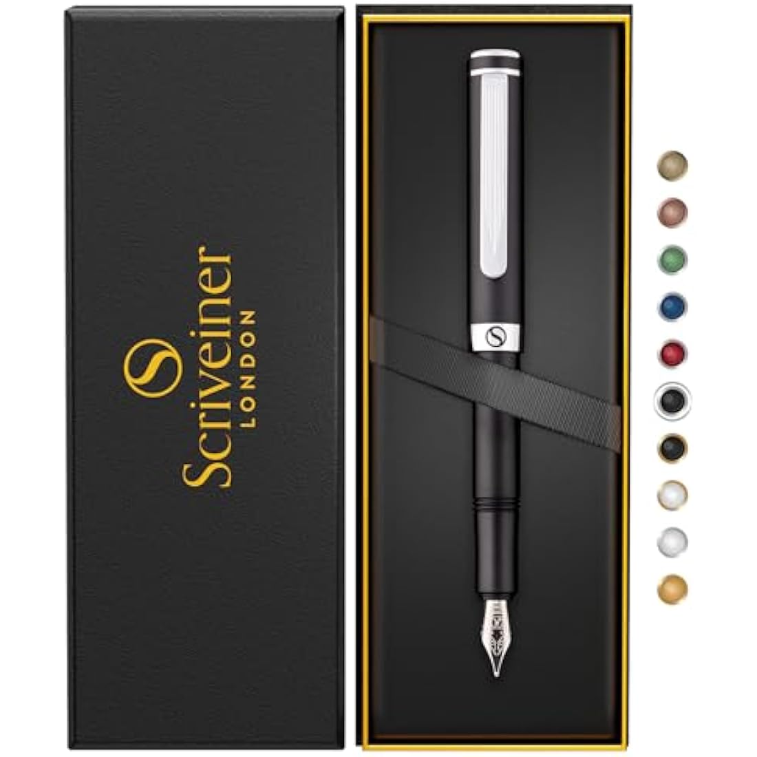 Scriveiner Luxury EDC Fountain Pen | Matt Black & Chrome Pocket Pen