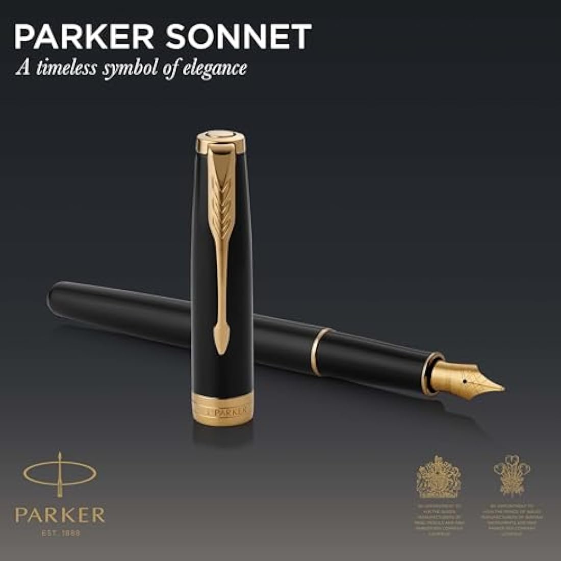 Parker Sonnet Fountain Pen – Black Lacquer with Gold Trim, Fine Nib