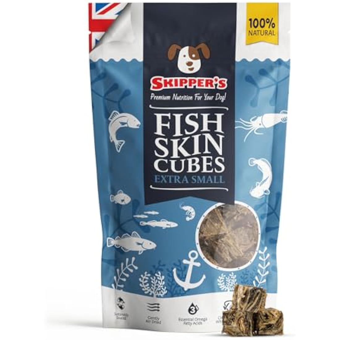 Skipper's Fish Skin Jerky Cubes – Natural Grain Free Dog Treats, 1kg