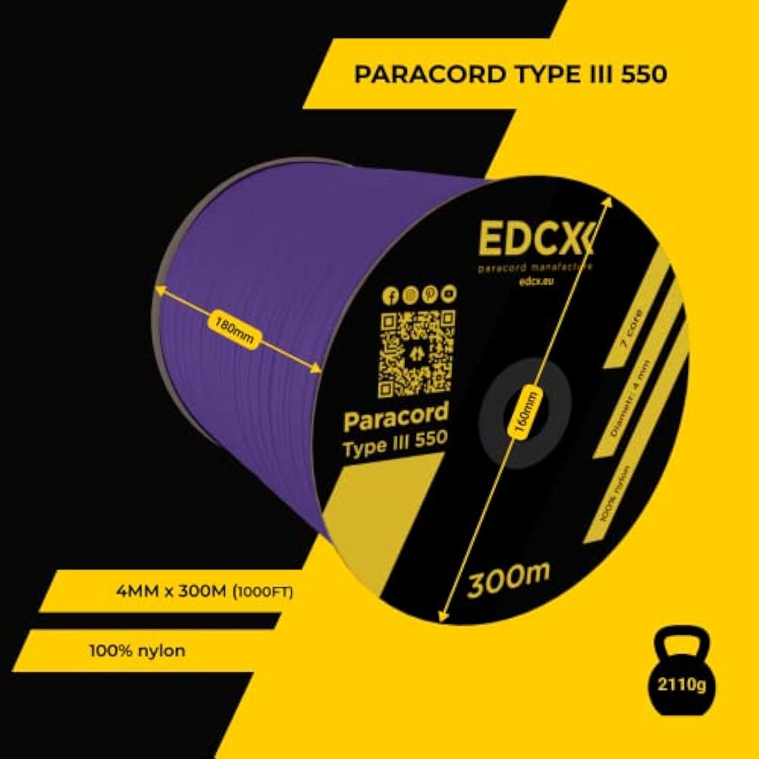 EDCX 550 Paracord – 4mm 7-Strand Nylon Rope for Camping & DIY, 15m
