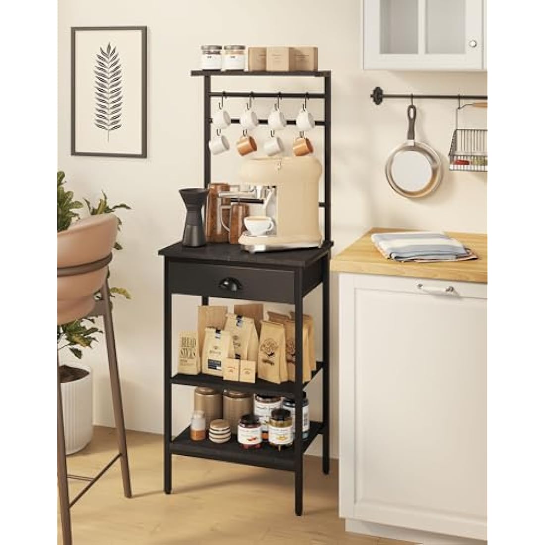 5-Tier Coffee Bar Station with Fabric Drawers – Black