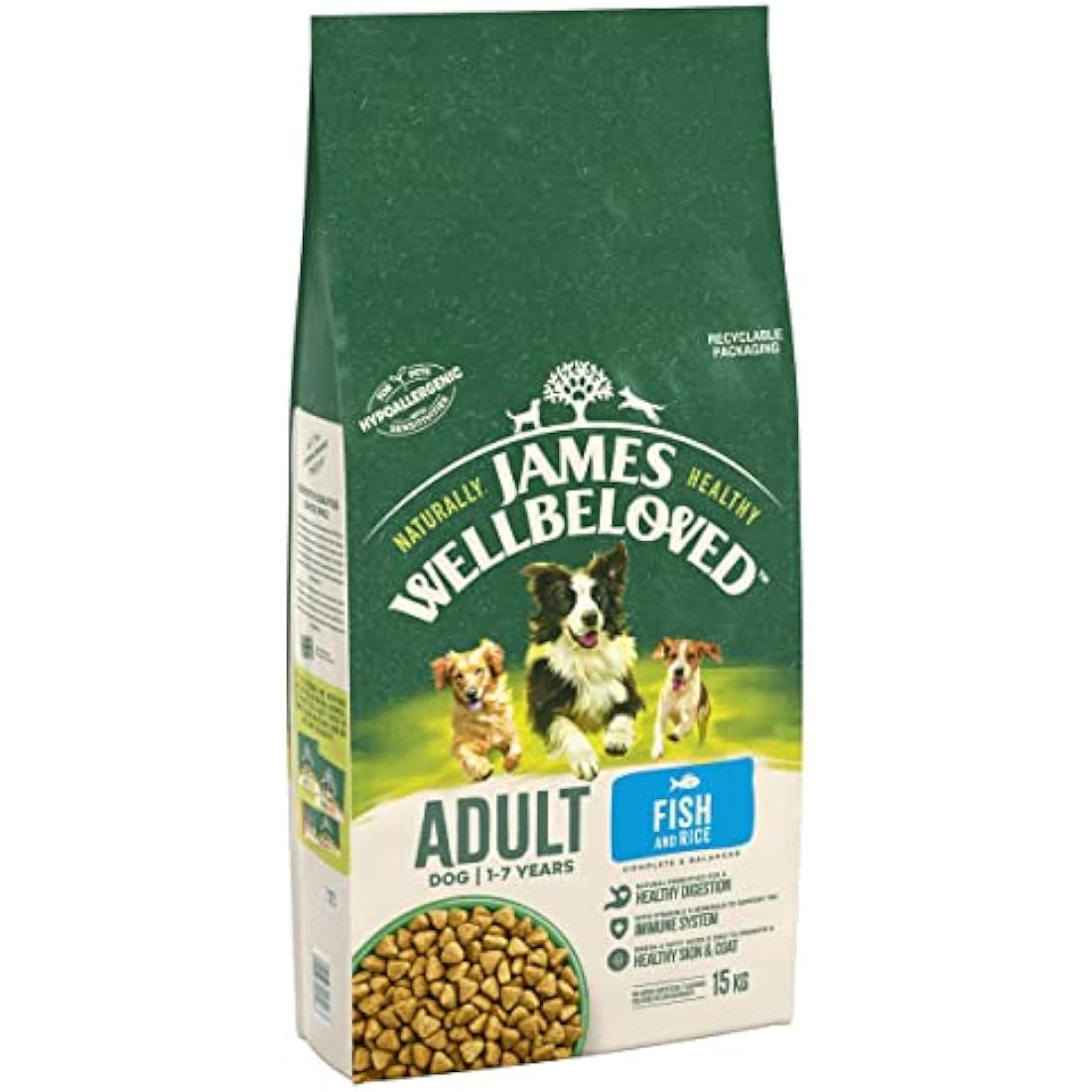 James Wellbeloved Adult Fish & Rice Hypoallergenic Dry Dog Food - 15kg