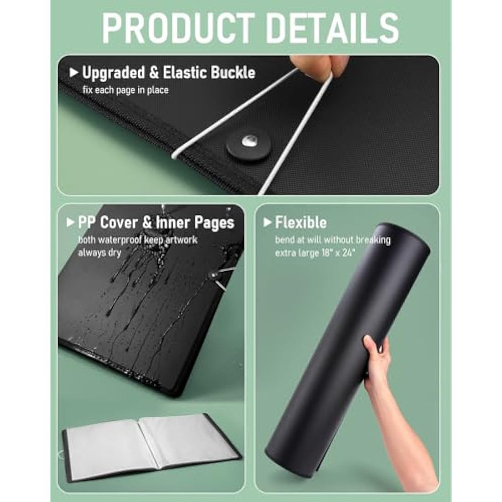 Nicpro 18x24 Art Portfolio Folder – 30 Pockets Artist Storage Book