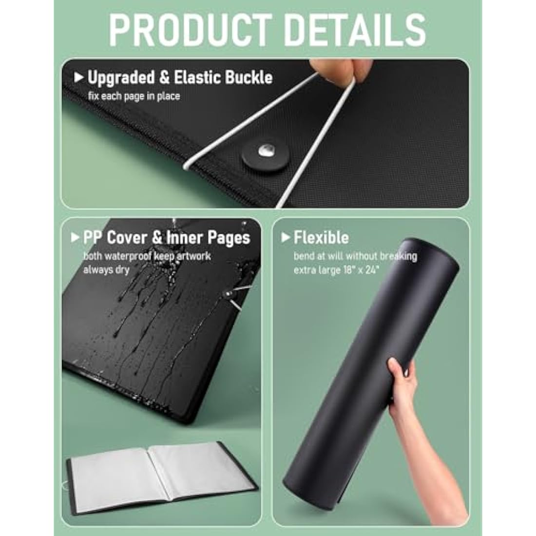 Nicpro 18x24 Art Portfolio Folder – 30 Pockets Artist Storage Book