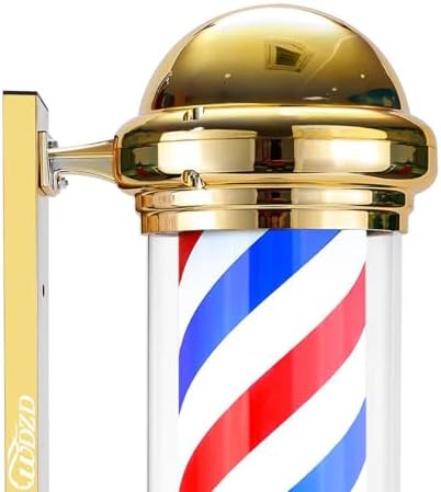 WDZD 29'' Golden Barber Pole Light | Rotating LED Salon Wall Sign