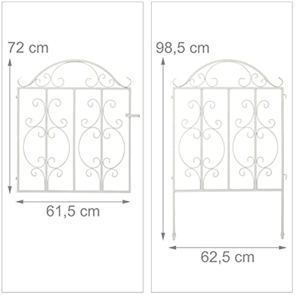 Relaxdays Ornate Steel Garden Gate – Vintage White Fence, 185 x 98.5 cm
